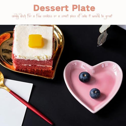 Pink Jewelry Dish Heart Ring Key Holder Trinket Tray Ceramic Jewelry Dish Small Ring Plate Catch All Tray Cute Trinkets Dish - color: Pink