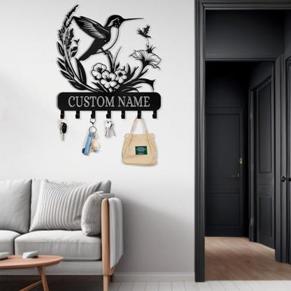 Personalized Metal Key Holder for Wall | Key Holder Wall Mount | Custom Name Bird Design Key Rack Hanger with Hooks | Key Rack Coat Rack | Key Hanger Wall Hanging for Kitchen Bedroom Office - color: 02 Bird