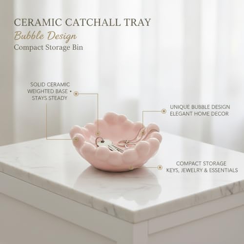Ceramic Catchall Tray with Bubble Design, Compact Storage Bin for Keys and Jewelry on Vanity or Entryway (1 PC) - color: Pink