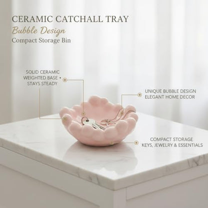 Ceramic Catchall Tray with Bubble Design, Compact Storage Bin for Keys and Jewelry on Vanity or Entryway (1 PC) - color: Pink