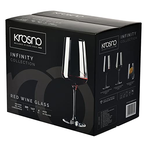 KROSNO Red Wine Glasses Set of 6, 16.9 oz, Infinity Collection | Wine Tumbler with Stem, Lead-Free Crystal Glassware, Drinking Glasses, Elegant Cups, Home & Restaurant, Dishwasher Safe - size: Red Wine 500 ml (Set of 6)
