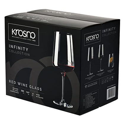 KROSNO Red Wine Glasses Set of 6, 16.9 oz, Infinity Collection | Wine Tumbler with Stem, Lead-Free Crystal Glassware, Drinking Glasses, Elegant Cups, Home & Restaurant, Dishwasher Safe - size: Red Wine 500 ml (Set of 6)