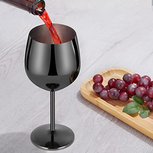 Lifecapido Stainless Steel Wine Glasses Set of 4, 18oz Stainless Steel Wine Goblets, Stemmed Metal Wine Glasses with Cup Brush for Party Office Anniversary, Great for Red White Wine (Grey Black) - color: Grey Black