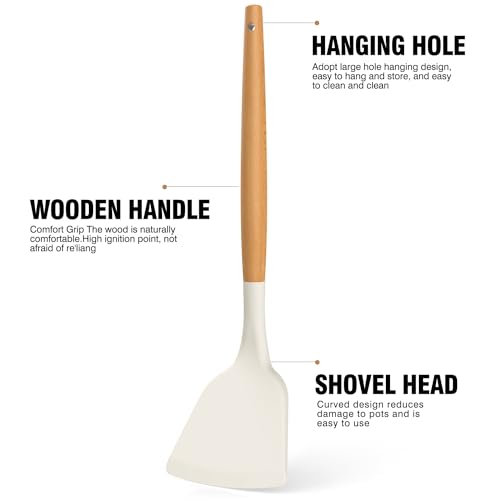 Silicone Cooking Utensils Set, Silicone Utensils for Cooking, 446° Heat Resistant Kitchen Utensil Silicone Spatula Sets, Kitchen Gadgets for Non-Stick Cookware BPA FREE (Cream White) - color: Cream White