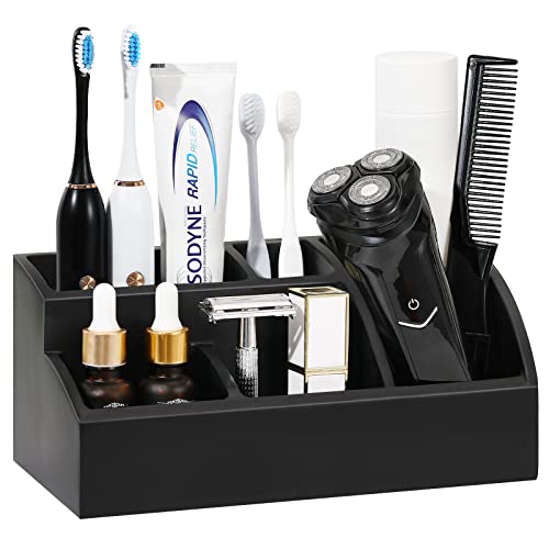 Luxspire Bathroom Counter Organizer, 5 Slots, Matte Black | Toothbrush Holder for Bathroom, Marble Bathroom Accessories for Toothbrush Toothpaste - color: Matte Black, size: 5 Slots