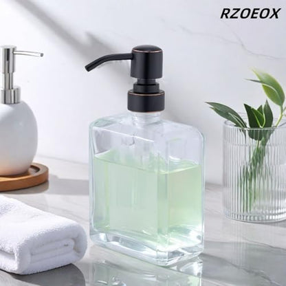 Clear Glass Soap Dispenser with Oil Rubbed Bronze Pump, 13.5 OZ Liquid Soap Dispenser Square with Stainless Steel Pump for Dish Hand Soap Bathroom Kitchen Vanity Countertop - color: Oil Rubbed Bronze, size: 13.5 oz