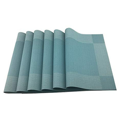 Vinyl Blue Placemats Heat Resistant Dining Table Mats Non-Slip Washable Place Mats Set of 6 （Blue） - color: Blue