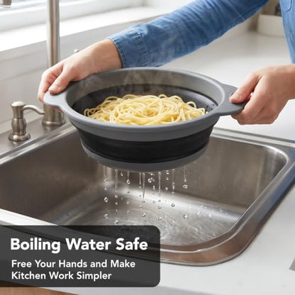 Collapsible Colander Set of 3, Silicone Food Foldable Strainer for Cooking Pasta, Vegetables and Fruit (3QT, 4QT and 5QT), Black - color: Black
