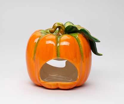 Fine Ceramic Jack-O-Lantern Pumpkin Design Tea Light Candle Holder, 5" L