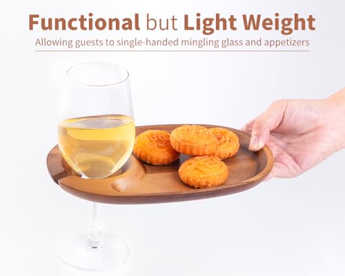 Wine Appetizer Plates, Acacia Mini Cheese Boards with Built-in Glass Holder, Wood Individual Cocktail Charcuterie Plates, Serving Platters Boards for Gatherings, Entertaining, Set of 4 - color: Acacia Wood 4pcs