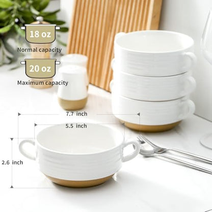 HASENSE Ceramic Soup Bowls with Handles Set of 2, 20 Oz French Onion Soup Crocks, Stackable Serving Bowls for Chili, Stew, Cereal & Pasta, Microwave Dishwasher Safe, White - color: White, size: Set of 2