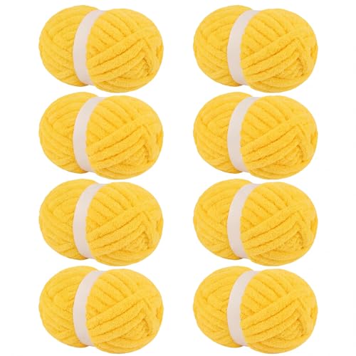 Franel Yellow Chunky Chenille Yarn for Hand Knitting Blanket (8 Pack, Total 64oz) - Shed-Resistant Fluffy Jumbo Yarn for Crocheting, Super Bulky Big Yarn for DIY Throw, Pre-Wound & Tangle-Free - color: 25
