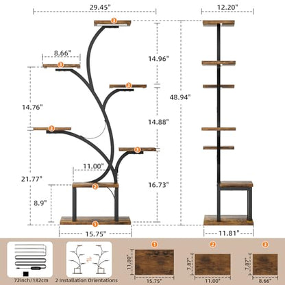 BACEKOLL Plant Stand Indoor with Grow Light, 7 Tier 49" Lighted Plant Shelf | Tree-Shaped Tall Holder with Full Spectrum Light for Indoor Growing, Sturdy Metal Rack for Home Corner, Space-Saving, Brown