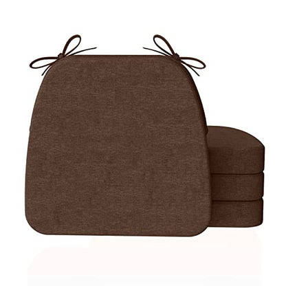 AAAAAcessories D-Shaped Chair Cushions, 2" Thick Dining Chair Pads with Ties and Removable, Machine-Washable Cover, 17" x 16", Set of 4, Brown - color: Brown, size: 4 Count(Pack of 1)