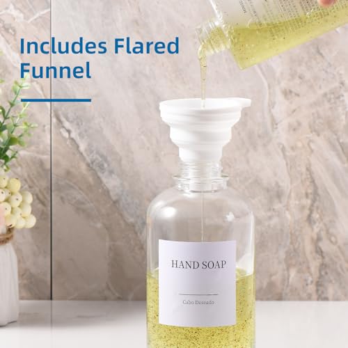 Glass Soap Dispenser with Pump, Dish and Hand Soap Dispenser for Kitchen Bathroom, Glass Dispenser Set with 18 Stickers Funnel Bamboo Tray 500ml 18oz Clear - color: Clear 3