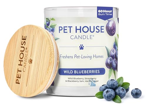 Pet House Candles, Natural Soy-Based, Clean Burning Pet Friendly Candles, 60 Hour Burn Time - Wild Blueberries, 9 oz - color: Wild Blueberries, size: Pack of 1