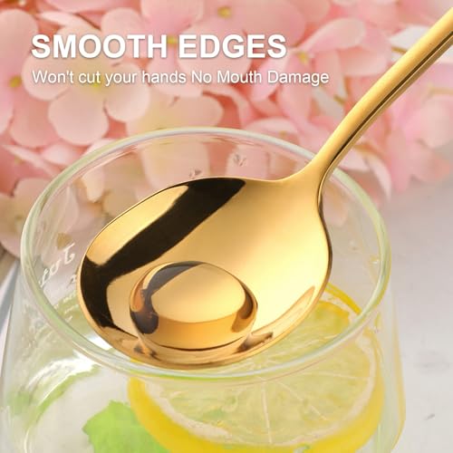 Round Stainless Steel Bouillon Spoons Soup Spoon, Gold Stainless Steel Large, Heavy-Weight Deep Bowl Spoon Set, Dinner Metal Spoons Set Grain Dessert Milk, Set of 4 - size: 4 pcs Gold