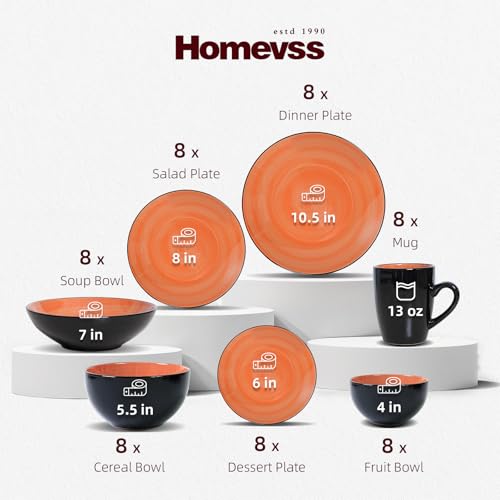 Stoneware Sonoma 56pc Dinnerware Set, Black + Speckled Spin Wash Orange - color: Orange