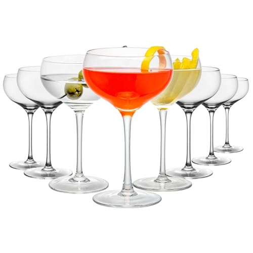 Coupe Glasses Set of 8, 8OZ Hand Blown Crystal Cocktail Martini Glasses for Espresso Martini,Manhattan,Champagne,Suitable for Bar Glassware,Party or Gift