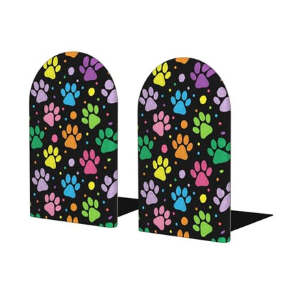 Wood Bookends for Shelves, Dog Paw Print Decorative Non-Slip Book Ends for Office Home Decor, Aesthetic Book Stopper/Stands/Holder, Book Dividers, Desk Organizers