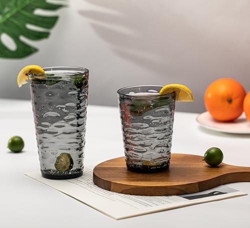 20-ounce Plastic Tumblers, Acrylic Drinking Glasses High-Balls, set of 6 Gray Reusable Plastic Cups, Stackable, BPA-Free, Shatter-Proof, Dishwasher-Safe - color: Gray