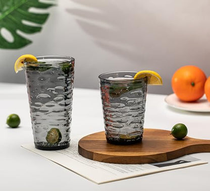 20-ounce Plastic Tumblers, Acrylic Drinking Glasses High-Balls, set of 6 Gray Reusable Plastic Cups, Stackable, BPA-Free, Shatter-Proof, Dishwasher-Safe - color: Gray
