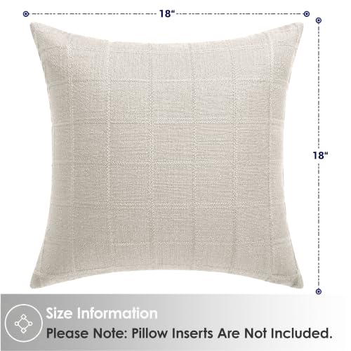 Linen Burlap Textured Pillow Covers 18x18 Inch Beige Set of 2 | Plaid Pillow Covers with Hidden Zipper,Soft Farmhouse Cushion Covers for Couch Sofa Living Room Bedroom,Machine Washable - color: Beige, size: 18" x 18" (Pack of 2)
