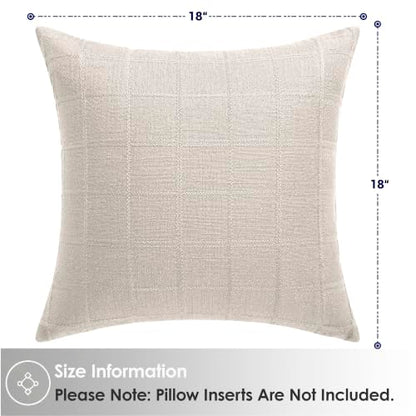 Linen Burlap Textured Pillow Covers 18x18 Inch Beige Set of 2 | Plaid Pillow Covers with Hidden Zipper,Soft Farmhouse Cushion Covers for Couch Sofa Living Room Bedroom,Machine Washable - color: Beige, size: 18" x 18" (Pack of 2)