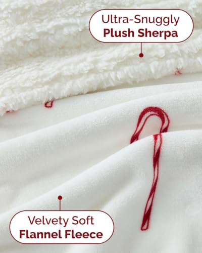 Christmas Sherpa Blanket Throw Size, Reversible Blanket - Candy Cane, 50x60 | Super Soft Double Sided Throw for Bed, Sofa, Couch, Reversible Sherpa Fleece Blanket, Thick, Warm, Plush, Xmas Winter Bedding - color: 04 - Candy Cane