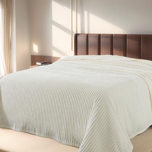 Richave Cuddly Blanket Twin Size,Premium Lightweight Anti-Static Fluffy Fleece Blanket with Striped Pattern for Twin/Twin XL Extra Long Bed, 66x90 Inches,Cream - color: Cream, size: Twin (90-Inch-by-66-Inch)