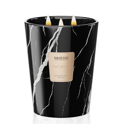 M&SENSE Extra Large Candle OudWood Intense Scented Candle,3 Wick Highly Scented XL Jar Candle,35oz 150H,Candles Gift for Women and Men - color: OudWood, size: Large