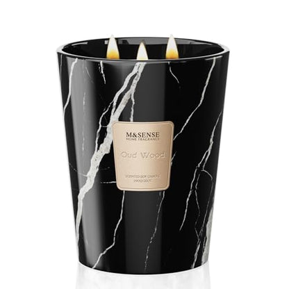 M&SENSE Extra Large Candle OudWood Intense Scented Candle,3 Wick Highly Scented XL Jar Candle,35oz 150H,Candles Gift for Women and Men - color: OudWood, size: Large