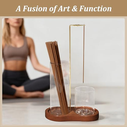 2 Pack Incense Holder for Sticks with Glass Ash Catcher | Keeps ash contained for cleaner incense burning and easy cleanup.