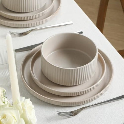 Stone Lain Haven Modern Stoneware 4 Piece Bowls Sets, Dish Set for 4, Reactive Glaze Sandy White - color: Beige, size: 4-Piece - Cereal Bowl