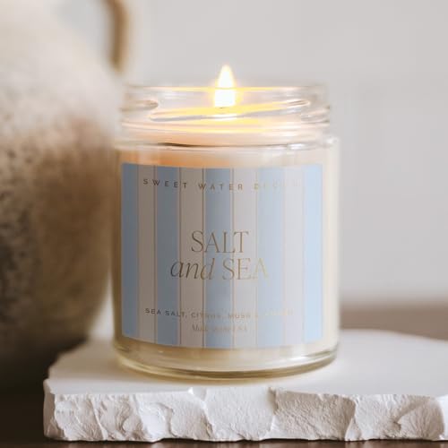 Sweet Water Decor Salt and Sea Patterned Candle – Soy Candles with Sea Salt, Citrus, Musk, Amber Aroma– 40 Hour Burn – 9oz Clear Glass Jar – Ocean Summer Candles for Home Decor - style: Salt and Sea
