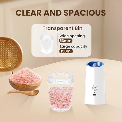 Rechargeable Gravity Salt Pepper Grinder Set, 2 Pack(Black&White) | Gravity Automatic Grinder With LED Light & Adjustable Roughness, Rechargeable Seasoning Tool For Kitchen Use - color: Rechargeable/Set/Black+White