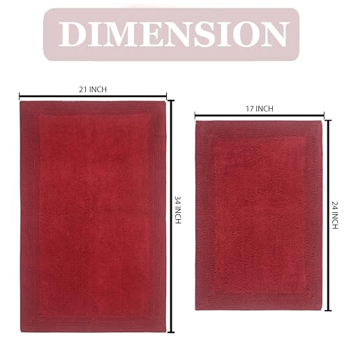 Home Weavers Luxury Collection 100% Cotton Reversible Bathroom Rugs Set, Washable Rug, Soft Cotton Extra Soft and Absorbent Bath Rug, Kitchen Mat, 2 Piece Set(S+M), Red - color: Red, size: 2 Piece Set(S+M)