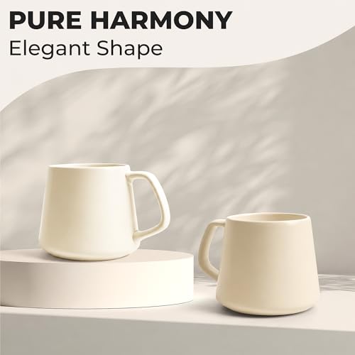 MIAMIO - Coffee Mugs Set of 4, Ceramic, Large (14oz) - Luxe (Cream Rose) | Large Ceramic Coffee Mugs for Cappuccino, Tea and Coffee, 4-piece set, Coffee Mugs with saucers - dishwasher safe - color: Cream Rose