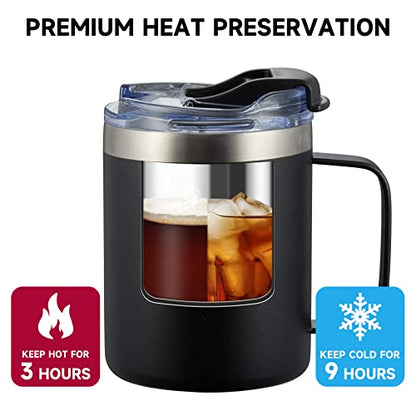 12oz Insulated Travel Coffee Mug with Handle, Nut Brown | Stainless Steel Coffee Tumbler with Lid, Double Wall Vacuum Thermal Cup for Camping - color: Nut Brown, size: 1 Count (Pack of 1)