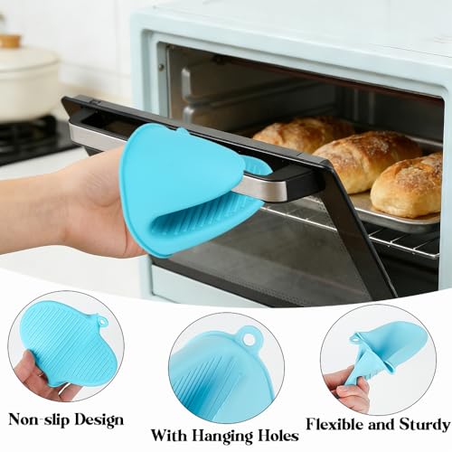 4 PCS Silicone Oven Mitts Heat Resistant Mini Oven Gloves for Kitchen Rubber Air Fryer Mitts Oven Accessories Finger Cooking Pinch Mitts Pot Holders for Kitchen Cooking Baking Dishwasher, Black & Red - color: Blue+red