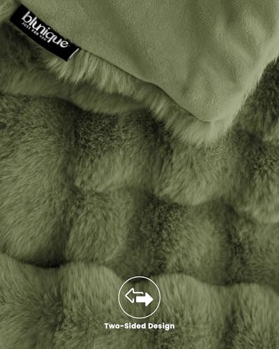 Ultra Soft Cozy Faux Fur Throw Blanket, Fuzzy Plush Thick Bubble Blanket, Oversize Luxury Fluffy Blanket for Couch, Bed, and Living Room, 60x80 Inches, Green - color: Green, size: Twin