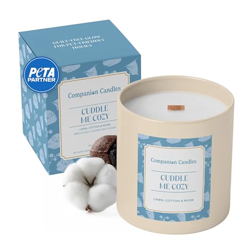 Cuddle Me Cozy Pet-Friendly Scented Candle – Linen, Cotton & Musk Fragrance - Coconut Soy Wax Candle with Wooden Wick, Approx. 50-Hour Burn Time, Made in USA, 11.8 oz - color: Cuddle Me Cozy