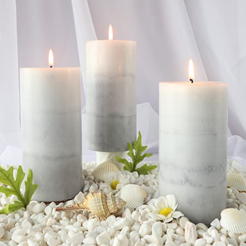 CRYSTAL CLUB White Pillar Candles, Aromatherapy Scented Candles, Set of 3 Tall 3x6 Inch Rustic Grey Candles, Clean Burning and Dripless Candle Lights, Creamy Coconut Scented for Home Décor | Aromatherapy Scented Candles, Clean Burning and Dripless Candle