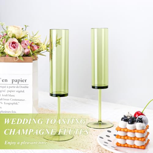 12 PCS Green Champagne Flutes Plastic 5.4OZ Clear Acrylic Champagne Glasses Long Stem Champagne Flutes Sparkling Wine Glasses Sage Green Champagne Glasses FOR Wedding Cocktail Cups Cava Prosecco - color: Sage, size: 12 Pack