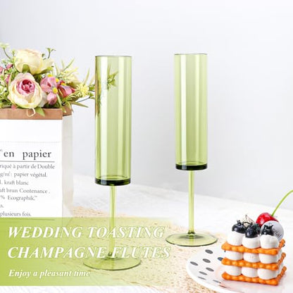 12 PCS Green Champagne Flutes Plastic 5.4OZ Clear Acrylic Champagne Glasses Long Stem Champagne Flutes Sparkling Wine Glasses Sage Green Champagne Glasses FOR Wedding Cocktail Cups Cava Prosecco - color: Sage, size: 12 Pack