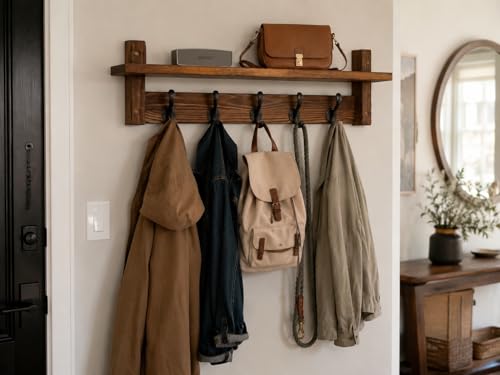 29" Coat Rack Wall Mount with Shelf, Entryway Wall Hooks with Shelf, Coat Hangers for Bathroom, Living Room, Bedroom