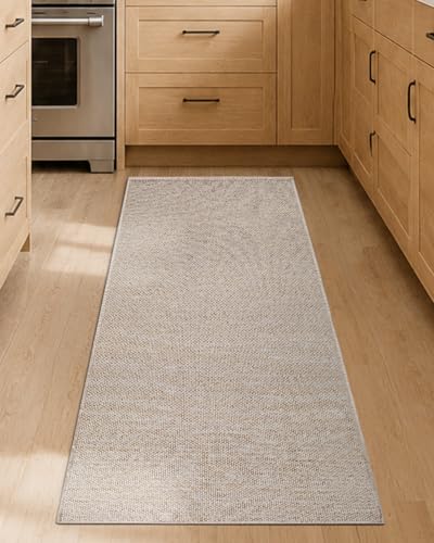 Color&Geometry Thin Kitchen Rug 23x70, Non Slip Rubber Backed, Greige | 0.15in Kitchen Mat Fit Under Door, Absorbent, Washable Mat For Large Kitchen, For Light Cooking/Low Traffic Homes - color: Light Tone-greige, size: 23"X70"