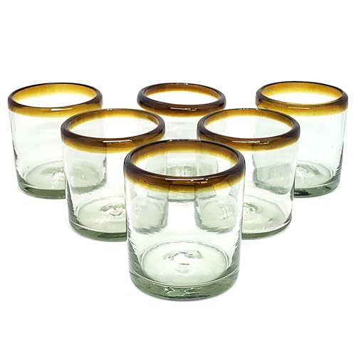 Amber Rim 8 oz DOF Rock Glasses (set of 6), Recycled Glass, Lead-free, Toxin-Free (DOF Rocks) - style: 8 oz DOF Rocks