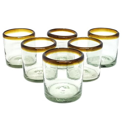 Amber Rim 8 oz DOF Rock Glasses (set of 6), Recycled Glass, Lead-free, Toxin-Free (DOF Rocks) - style: 8 oz DOF Rocks