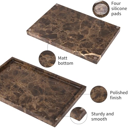 Marble Bathroom Vanity Tray, Dark Brown, 12" x 8" x 0.8" | Home Kitchen Bathroom Tray, Natural Stone Decorative Countertop Trays, Soap Dispenser Perfume Key Trinket Ring Tray - color: Dark Brown